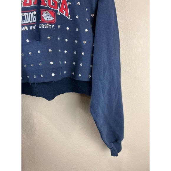 Furst Of A Kind Womens Cropped Hoodie Studded‎ Drawstring Gonzaga Bulldog Blue - Picture 6 of 11